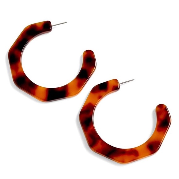 NEW J.Crew Deep Tortoise Resin Angled Hoop Earrings - Picture 1 of 5